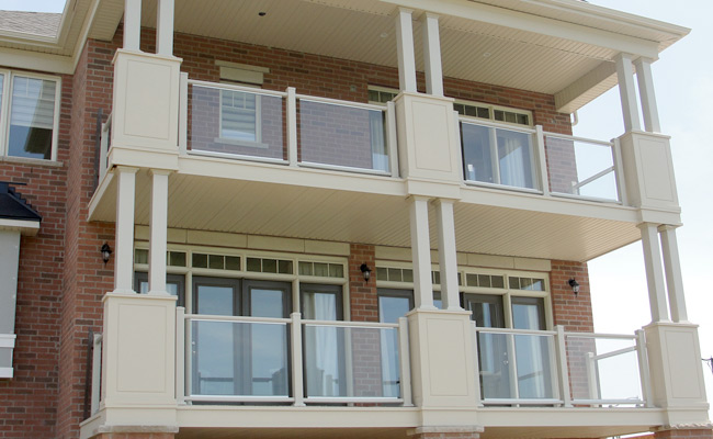 exterior columns supporting balconies